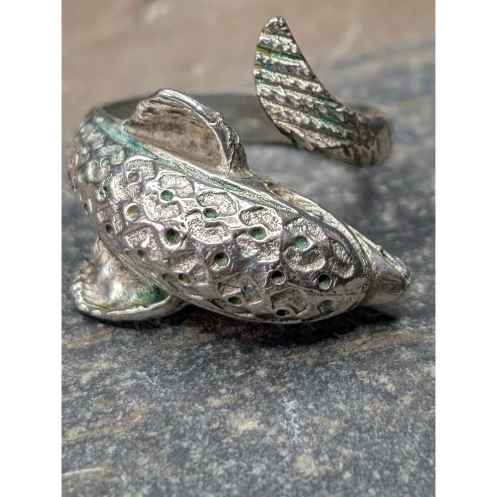 Sterling Silver Fish Ring Adjustable Size 5 Wrap Design